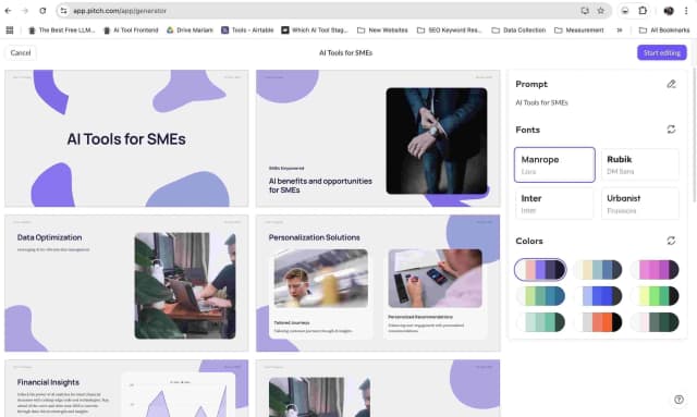 Pitch presentation interface